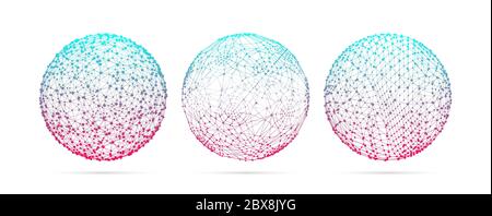 Sphere with connected lines and dots. Global digital connections. Wireframe illustration. Abstract 3d grid design. Technology style. Stock Vector