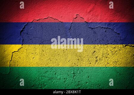 Mauritius flag painted on grungy cracked wall Stock Photo