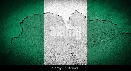 Nigeria flag painted on grungy cracked wall Stock Photo