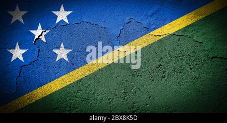 Solomon Islands flag painted on grungy cracked wall Stock Photo