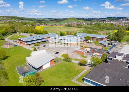 Castleford UK, 29th April 2020: Aerial photo of the Brigshaw High School and School grounds, taken in the village of Castleford in Wakefield West York Stock Photo