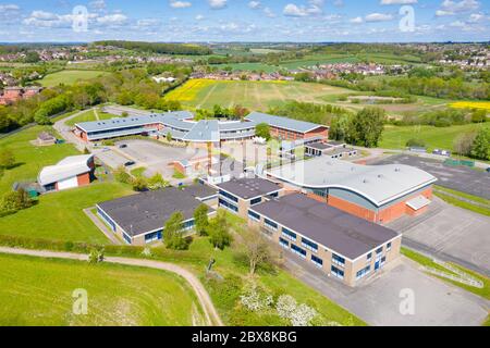 Castleford UK, 29th April 2020: Aerial photo of the Brigshaw High School and School grounds, taken in the village of Castleford in Wakefield West York Stock Photo