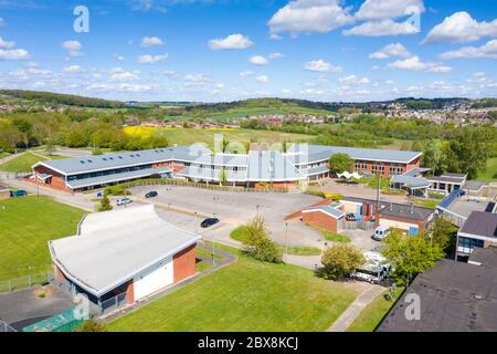 Castleford UK, 29th April 2020: Aerial photo of the Brigshaw High School and School grounds, taken in the village of Castleford in Wakefield West York Stock Photo