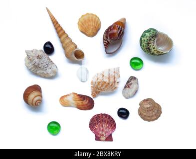 Sea beach objects isolated on white background Stock Photo