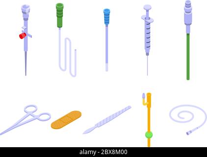 Catheter icons set, isometric style Stock Vector