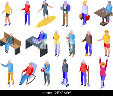 Retirement icons set, isometric style Stock Vector