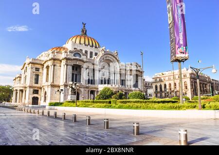 Mexico City, Mexico ; April 26 2020: view of the Palacio de Bellas Artes, a famous theater, museum and music venue in Mexico City Stock Photo