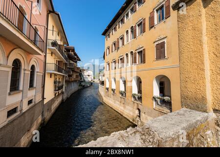 The River Brenta in downtown of Borgo Valsugana, small village in Sugana valley, Trentino Alto Adige, Italy, Europe Stock Photo