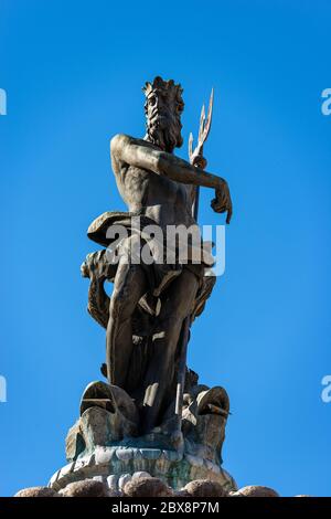 Neptune Fountain, bronze statue of the Roman God of the sea in the Old ...