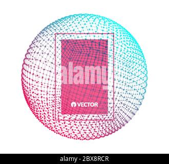 Sphere with connected lines and dots. Global digital connections. Wireframe illustration. Abstract 3d grid design. Technology style. Stock Vector