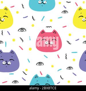 Funny cats cartoon seamless vector pattern. Cute wallpaper Stock Vector