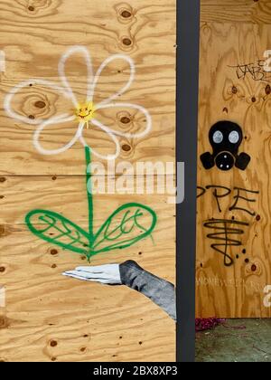 Hollywood, California, USA. 5th June, 2020. Art on boarded up building during Covid-19 and George Flloyd protests. Credit: Amy Katz/ZUMA Wire/Alamy Live News Stock Photo