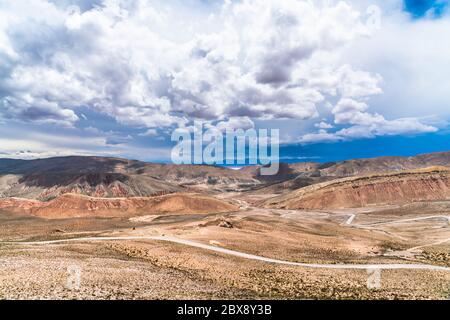 deserted route 40 through Colorfull mountains at the Parque Nacional Los Cardones (National Park) in the Salta Provence , Argentina Stock Photo