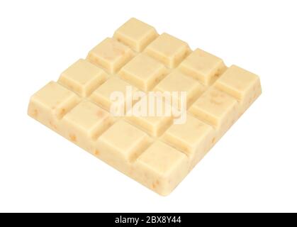 Block of delicious white chocolate. Tasty square shaped bar isolated on white background Stock Photo