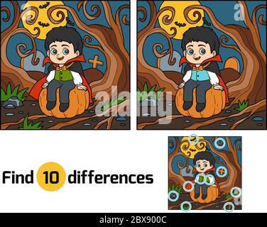 Find differences education game for children, Vampire Stock Vector