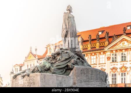 Jan Hus Monument at Old Town Square, Prague, Czech Republic. Stock Photo