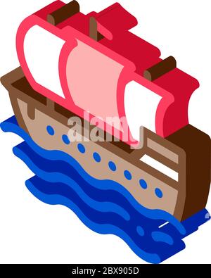 Pirate Sail Boat isometric icon vector illustration Stock Vector