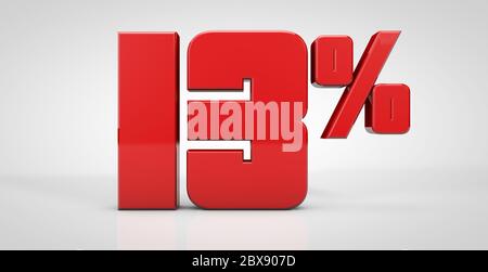 13% red text isolated on white background, 3d render illustration Stock Photo