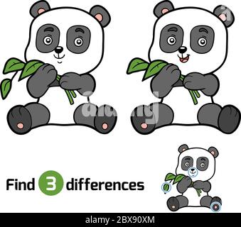 Find differences, education game for children, panda Stock Vector