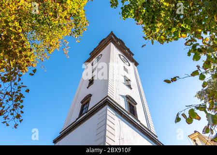 Bell tower at St. Stephen's Cathedral in Litomerice, Czech Republic. Stock Photo