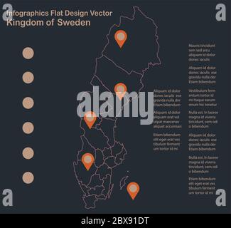 Sweden Map Blank Vector Map Of The Country With Regions Borders Of   Infographics Sweden Map Outline Flat Design Color Blue Orange Vector 2bx91dt 