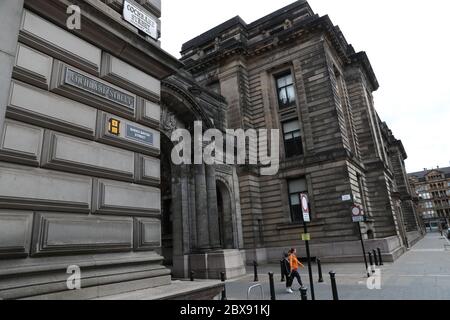 A sign alternatively naming Cochrane Street 'Sheku Bayoh Street' in Glasgow. Activists have put up names of black people and civil rights activists throughout history alongside street names around the Scottish centre as part of the ongoing worldwide demonstrations following the death of George Floyd who was killed on May 25 while in police custody in the US city of Minneapolis. Stock Photo