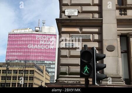 A sign alternatively naming Cochrane Street 'Sheku Bayoh Street' in Glasgow. Activists have put up names of black people and civil rights activists throughout history alongside street names around the Scottish centre as part of the ongoing worldwide demonstrations following the death of George Floyd who was killed on May 25 while in police custody in the US city of Minneapolis. Stock Photo