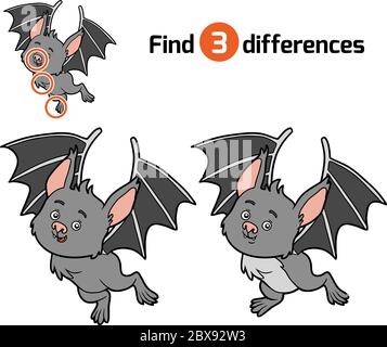 Find differences, education game for children, Bat Stock Vector