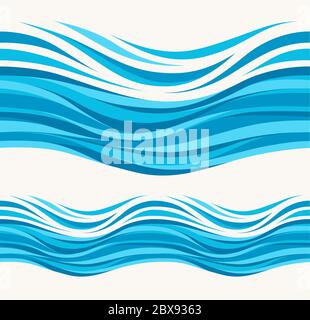 Marine seamless pattern with stylized waves Stock Vector