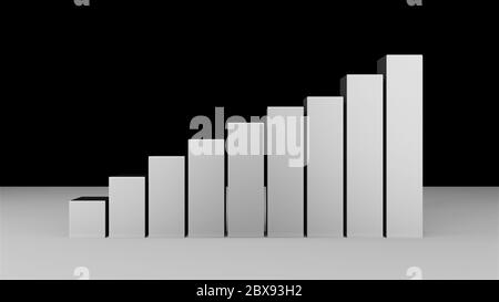 3D rendering of increasing progress and growing bars or columns chart, corporate economic, financial or business concept, illustration Stock Photo