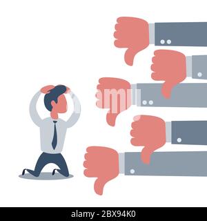 Group of Business man show dislike or unlike thumbs down hand to Sad businessman character on the knees Stock Vector