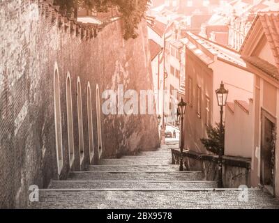 Castle stairs leading from Prague Castle, Hracany, Prague, Czech Republic Stock Photo