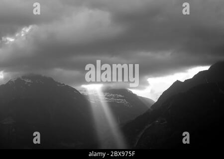 Italian Alps surrounding the city of Merano, South Tirol, Italy. Black and white, grey-scale photography. Stock Photo