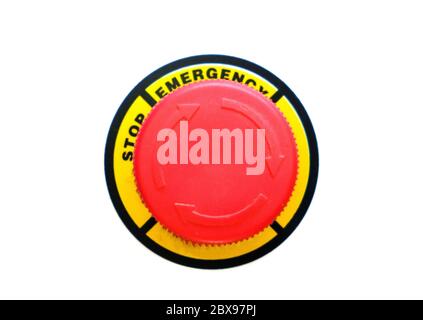 Large red button on white panel with word stop Stock Photo