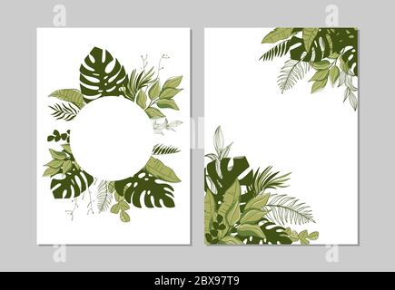 Set of covers with green tropical leaves. Vector illustration EPS10 Stock Vector