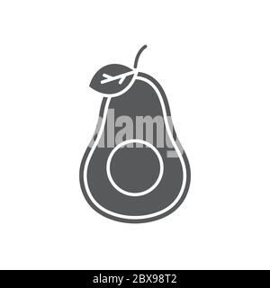 Avocado fruit with leaf vector icon symbol isolated on white background Stock Vector