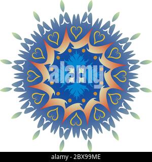 Single Mandala - Flower, Nature, Energy Symbol in Blue Gold Colors Stock Vector