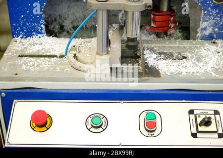 Industrial machine with control panel buttons and switches Stock Photo