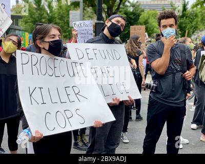 September 11, 2019, Los Angeles, California, U.S: Thousands attend the June 5 George Flloyd and Black Lives Matter Protest and March held at the Department of Justice, Los Angeles. Also honored Brionna Taylorâ€™s Birthday, who died by the hands of police. (Credit Image: © Amy Katz/ZUMA Wire) Stock Photo