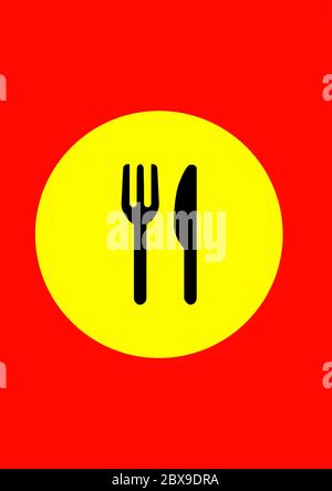 Fork and knife roadside sign pointer cafe. Stock Vector