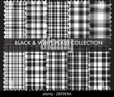 "Black and White Plaid Tartan Seamless Pattern Collection - Black and White Plaid, tartan seamless pattern collection includes 10 designs suitable for Stock Vector