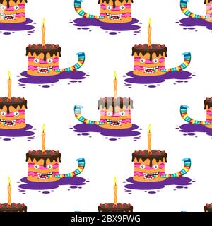 seamless cartoon cake pattern with pipe and candle on white background. Vector image Stock Vector