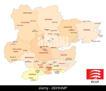 administrative vector map of the english county essex with flag Stock Vector