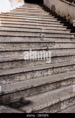 Closeup of a staircase with old stone steps - Background. Trentino Alto Adige, Italy, Europe Stock Photo