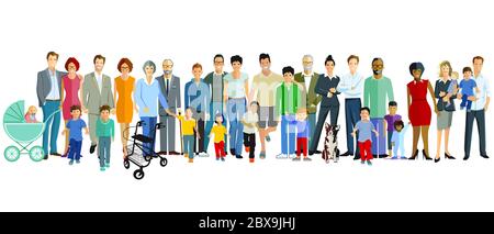 Happy families with children, parents and grandparents Stock Vector