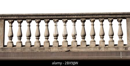 Close-up of a grey concrete balustrade isolated on white background Stock Photo