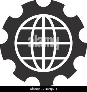 earth planet and gear wheel over black background, colorful design ...