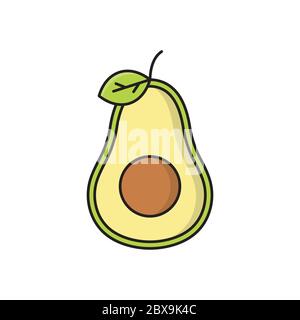Avocado fruit with leaf vector icon symbol isolated on white background Stock Vector