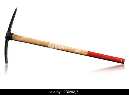 Pickaxe or Pick axe, isolated on white background with reflection. Hand tool used for digging Stock Photo