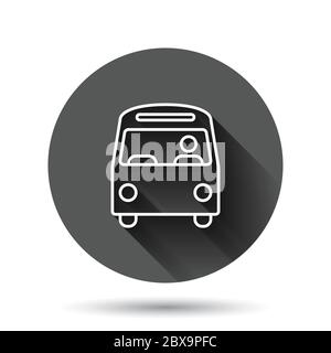 Bus icon in flat style. Coach vector illustration on black round background with long shadow effect. Autobus vehicle circle button business concept. Stock Vector